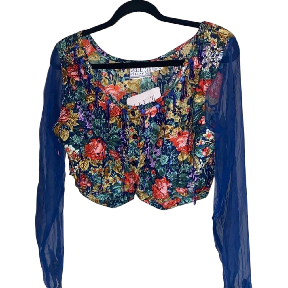 SPEED LIMIT Floral Sheer Sleeve Top NWT